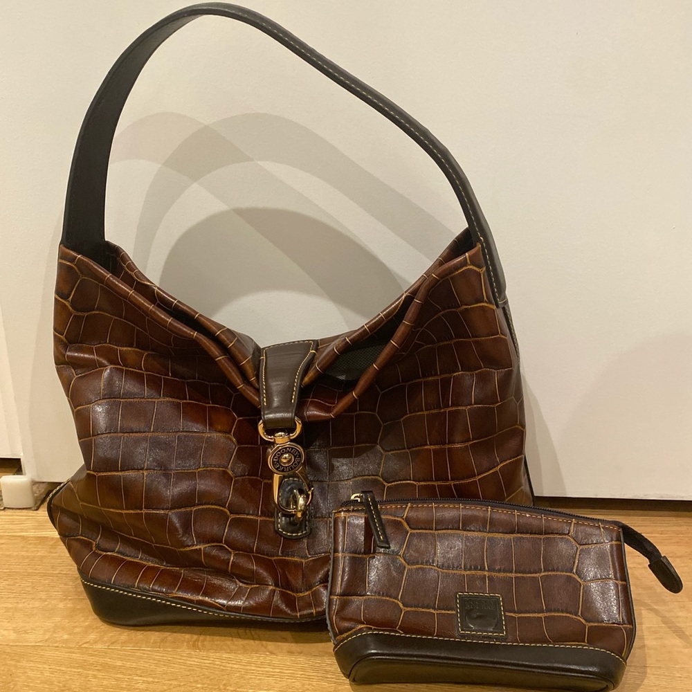 Dooney & Bourke Authentic Croc Embossed Shoulder Bag, Wallet, and key chain